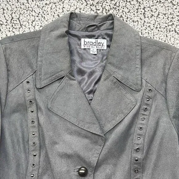 Bradley Bayou Genuine Suede Leather Jacket Womens XL Gray Studded Button Front - Picture 2 of 16